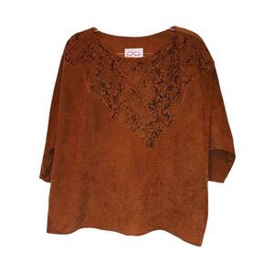 Sugar Free 80s Brown Faux Suede Snake Tunic Size L Vintage Southwest Dolman Slvs